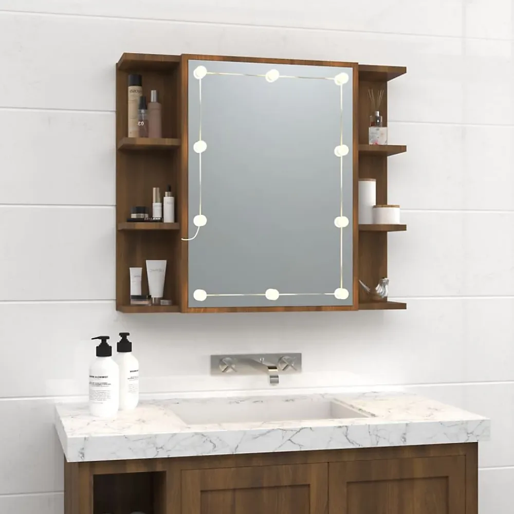 Meuble Wc|zmh Armoire à miroir avec LED Chêne marron 70x16,5x60 cm