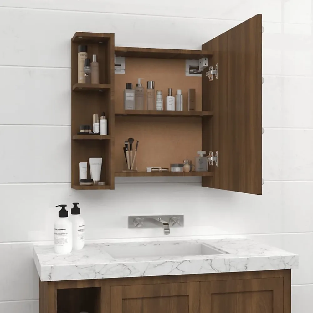 Meuble Wc|zmh Armoire à miroir avec LED Chêne marron 70x16,5x60 cm