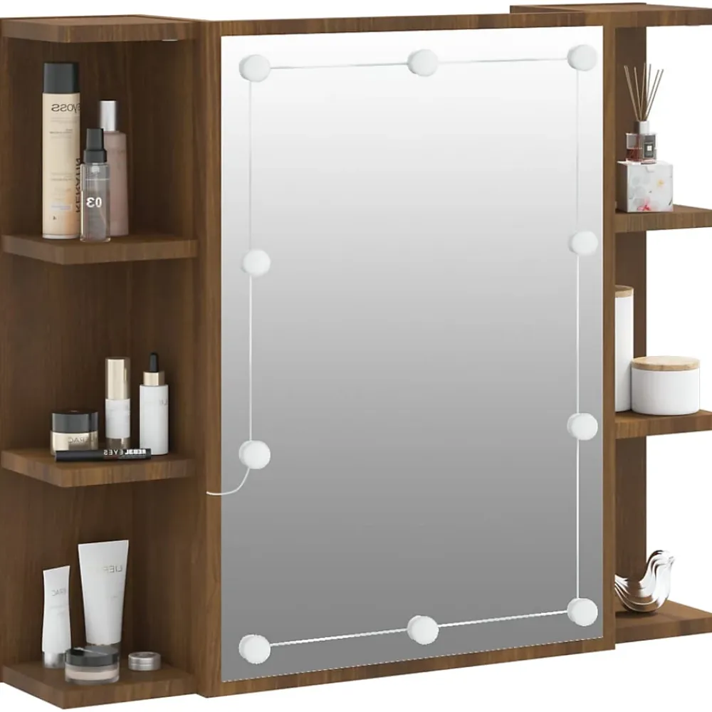 Meuble Wc|zmh Armoire à miroir avec LED Chêne marron 70x16,5x60 cm