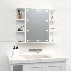Meuble Wc|zmh Armoire à miroir avec LED Blanc brillant 70x16,5x60 cm
