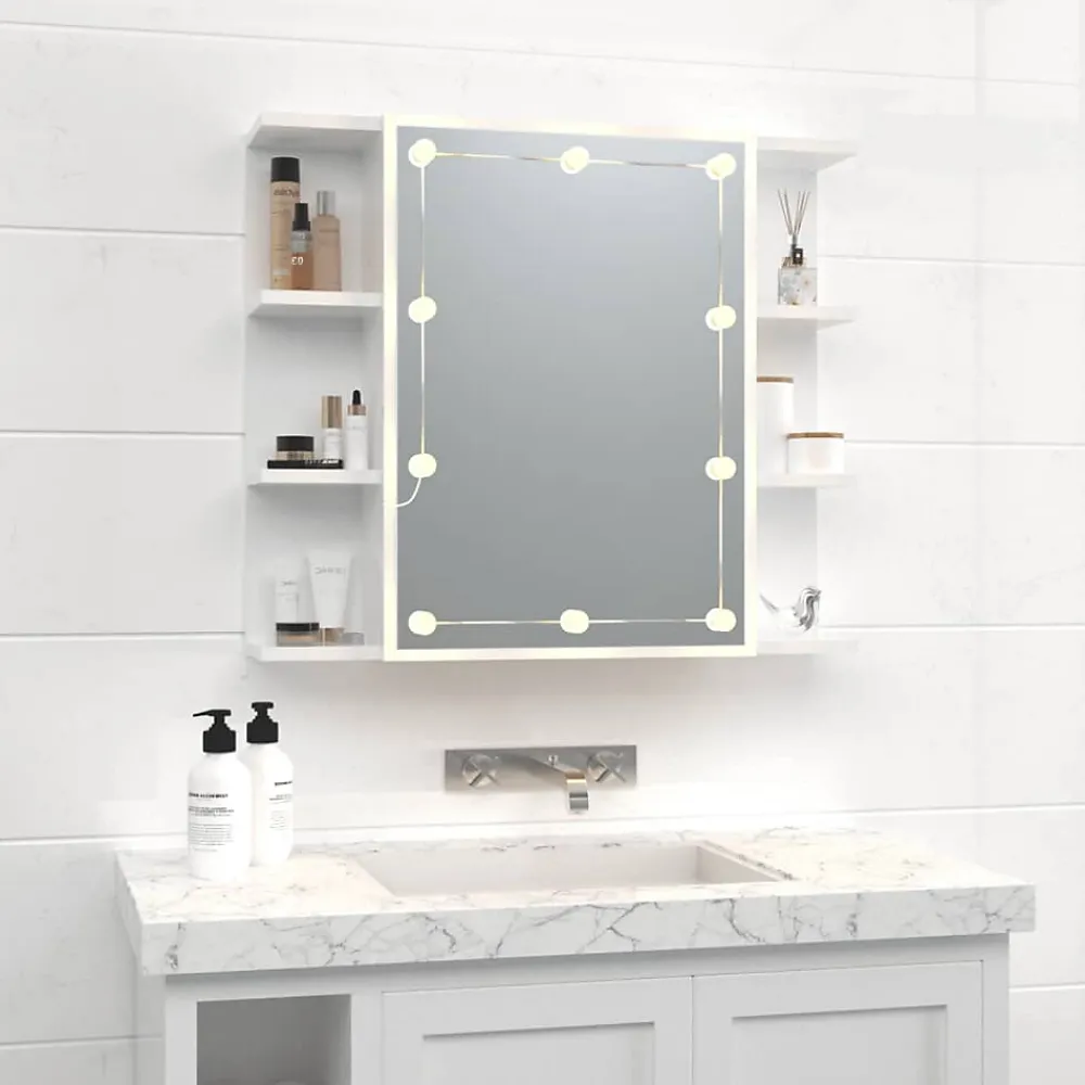 Meuble Wc|zmh Armoire à miroir avec LED Blanc brillant 70x16,5x60 cm