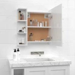 Meuble Wc|zmh Armoire à miroir avec LED Blanc brillant 70x16,5x60 cm