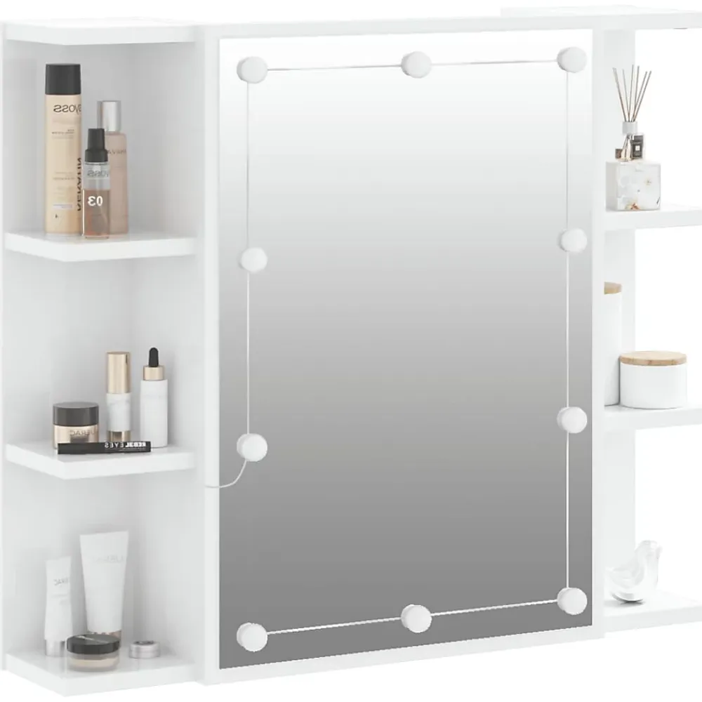 Meuble Wc|zmh Armoire à miroir avec LED Blanc brillant 70x16,5x60 cm