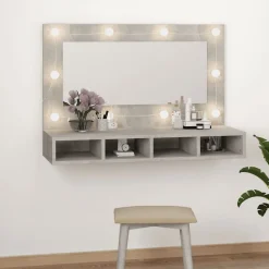 Meuble Wc|zmh Armoire à miroir avec LED Gris béton 90x31,5x62 cm