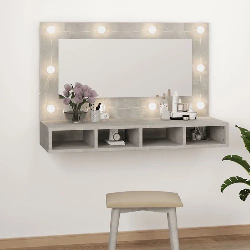 Meuble Wc|zmh Armoire à miroir avec LED Gris béton 90x31,5x62 cm