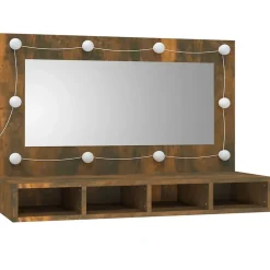 Meuble Wc|zmh Armoire à miroir avec LED Chêne fumé 90x31,5x62 cm