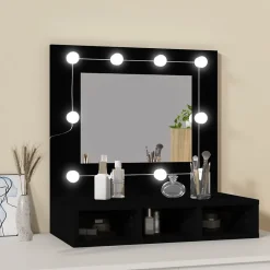 Meuble Wc|zmh Armoire à miroir avec LED noir 60x31,5x62 cm