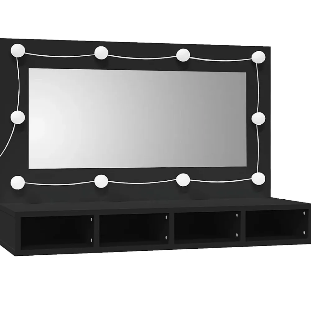 Meuble Wc|zmh Armoire à miroir avec LED noir 90x31,5x62 cm