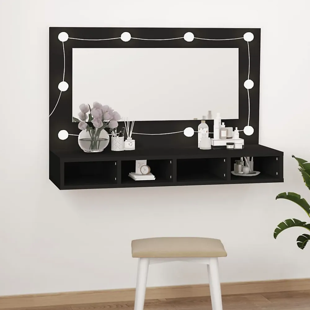 Meuble Wc|zmh Armoire à miroir avec LED noir 90x31,5x62 cm