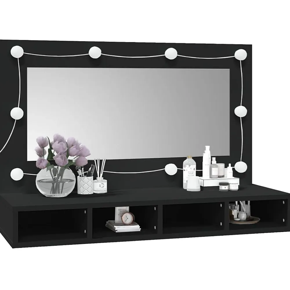 Meuble Wc|zmh Armoire à miroir avec LED noir 90x31,5x62 cm