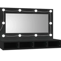 Meuble Wc|zmh Armoire à miroir avec LED noir 90x31,5x62 cm