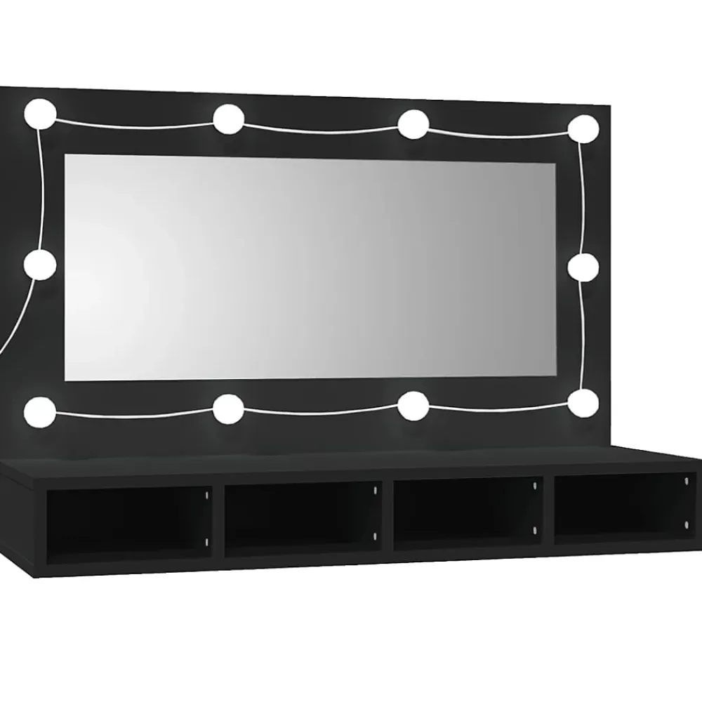 Meuble Wc|zmh Armoire à miroir avec LED noir 90x31,5x62 cm