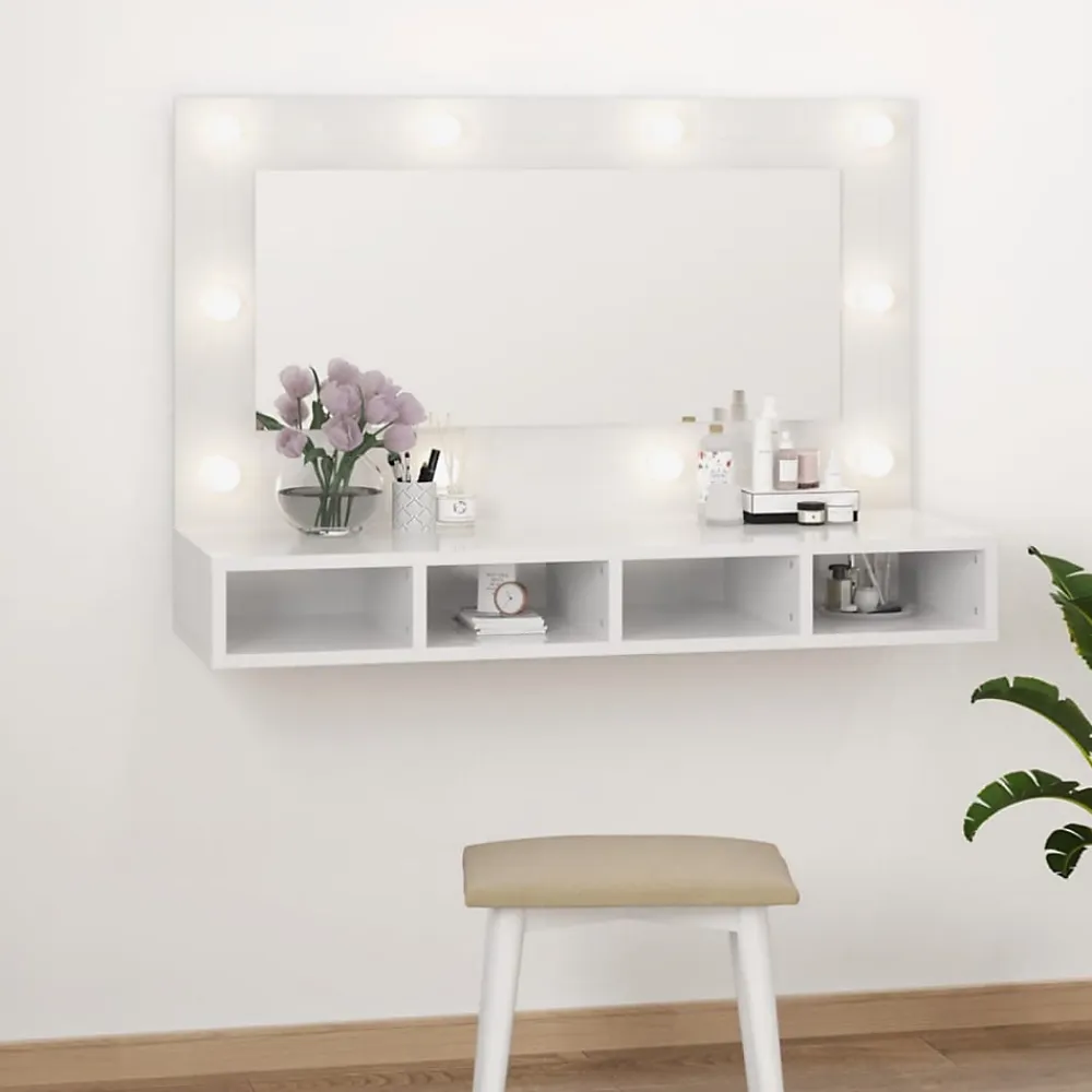 zmh Armoire à miroir avec LED Blanc brillant 90x31,5x62 cm
