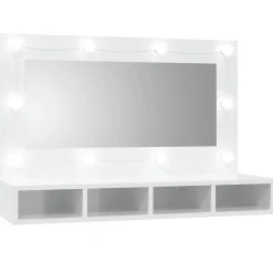 zmh Armoire à miroir avec LED Blanc brillant 90x31,5x62 cm