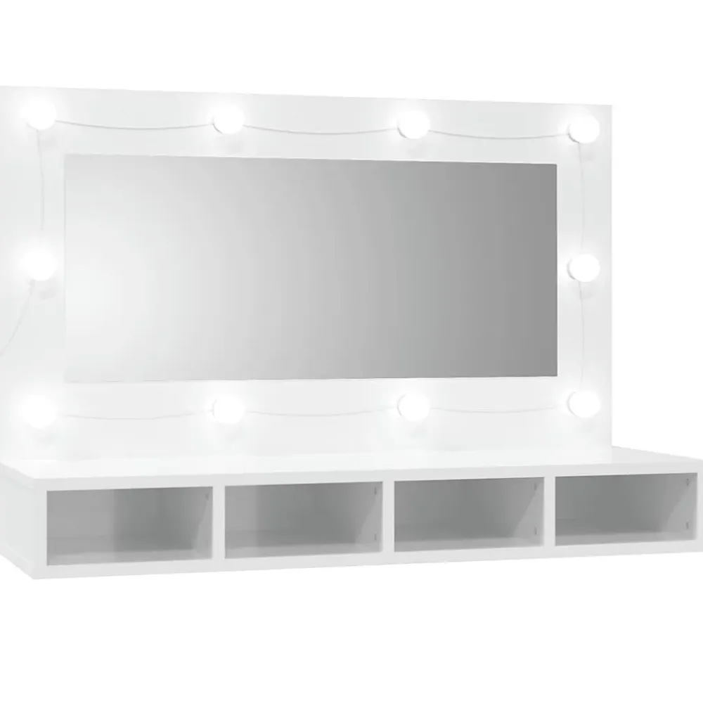 zmh Armoire à miroir avec LED Blanc brillant 90x31,5x62 cm