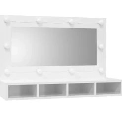 zmh Armoire à miroir avec LED Blanc brillant 90x31,5x62 cm