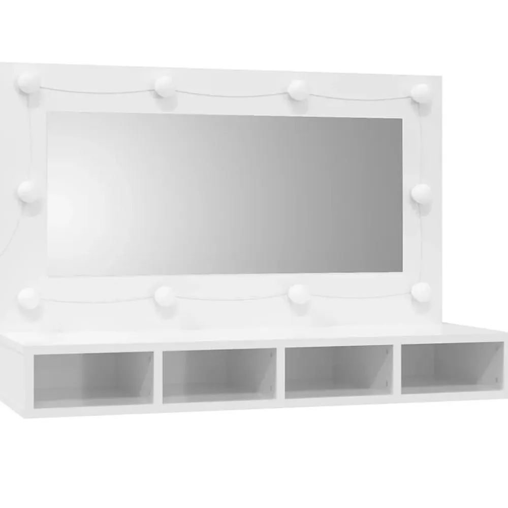 zmh Armoire à miroir avec LED Blanc brillant 90x31,5x62 cm