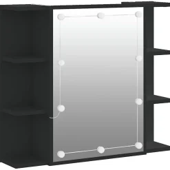 zmh Armoire à miroir avec LED noir 70x16,5x60 cm