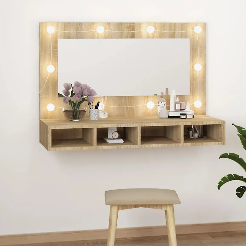 Meuble Wc|zmh Armoire à miroir avec LED Chêne sonoma 90x31,5x62 cm