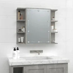 zmh Armoire à miroir avec LED Gris béton 70x16,5x60 cm