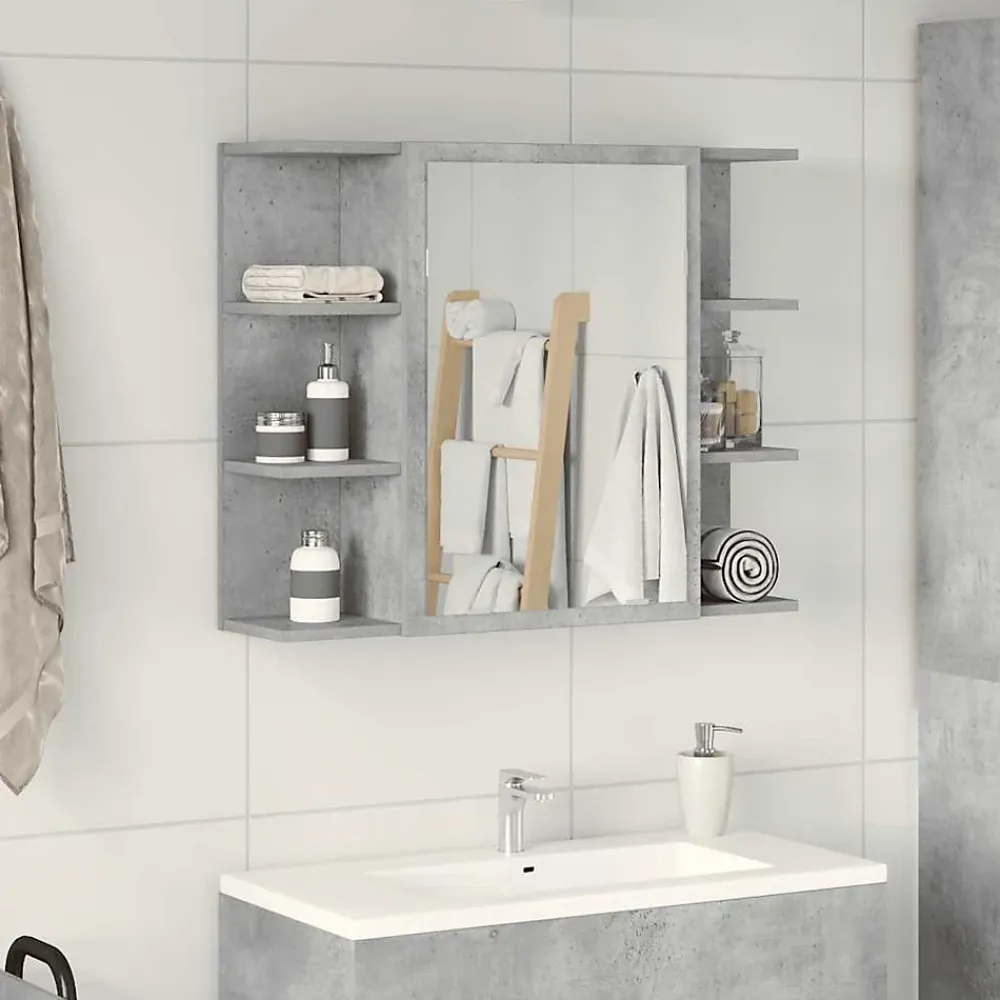 zmh Armoire à miroir de bain Gris béton 80x20,5x64 cm Aggloméré