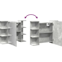 zmh Armoire à miroir de bain Gris béton 80x20,5x64 cm Aggloméré