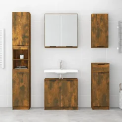 zmh Armoire à miroir de salle de bain Chêne fumé 64x20x67 cm