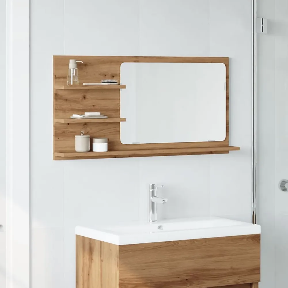 zmh Armoire à miroir de salle de bain chêne artisanal 90x11x45 cm