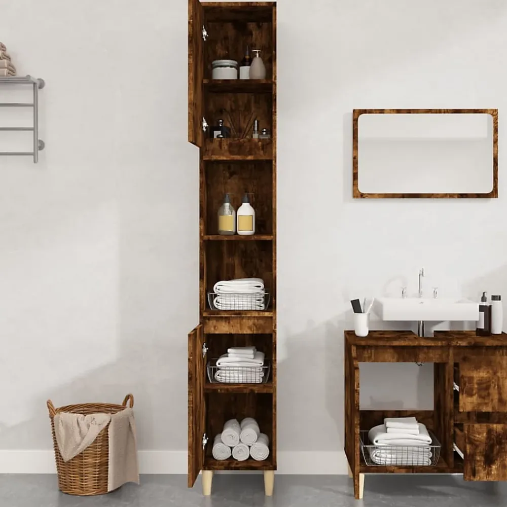 zmh Armoire de bain chêne fumé 30x30x190 cm bois d'ingénierie