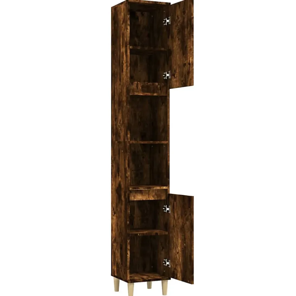 zmh Armoire de bain chêne fumé 30x30x190 cm bois d'ingénierie