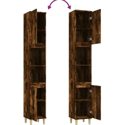 zmh Armoire de bain chêne fumé 30x30x190 cm bois d'ingénierie
