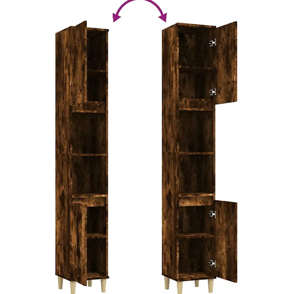 zmh Armoire de bain chêne fumé 30x30x190 cm bois d'ingénierie