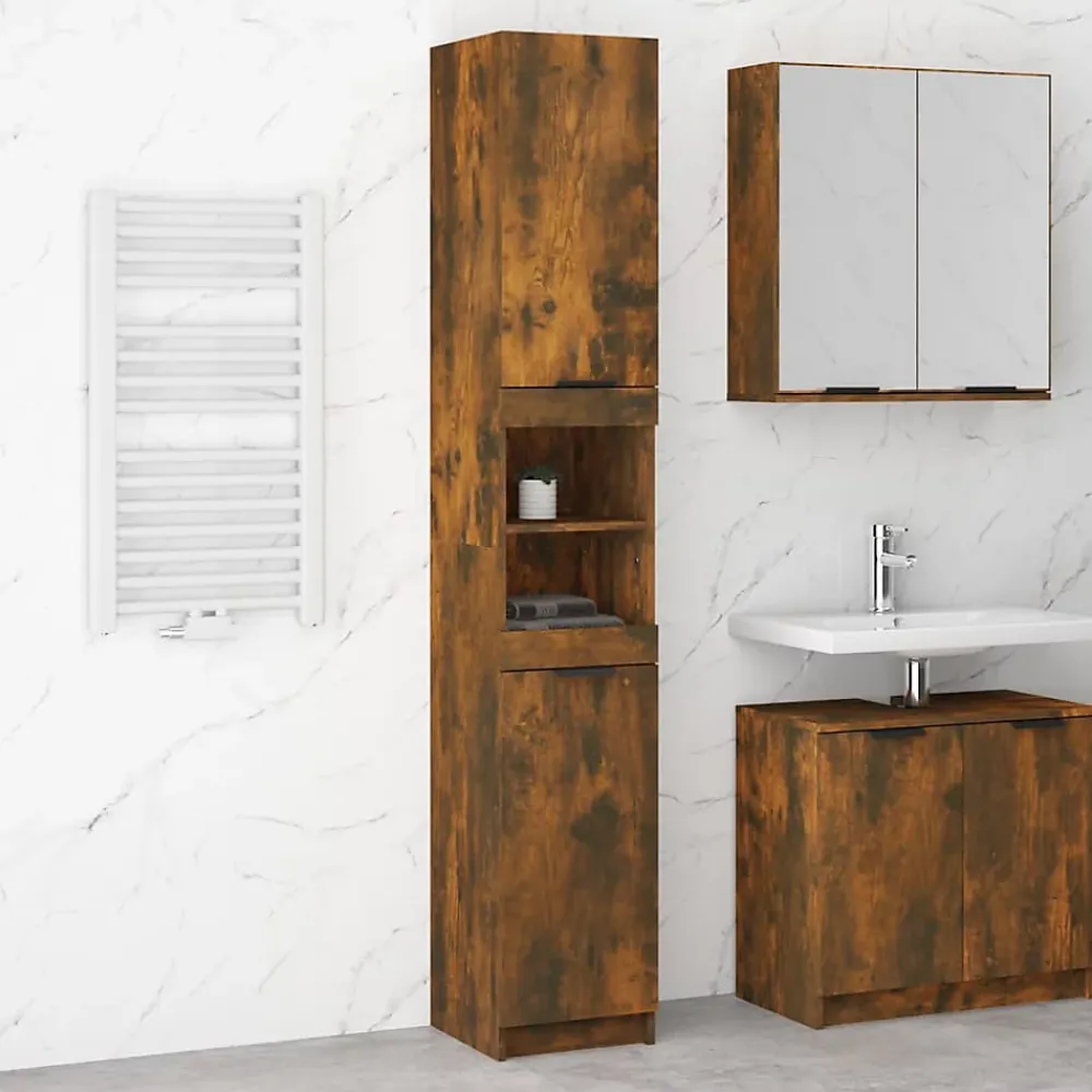zmh Armoire de bain Chêne fumé 32x34x188,5 cm Bois d'ingénierie