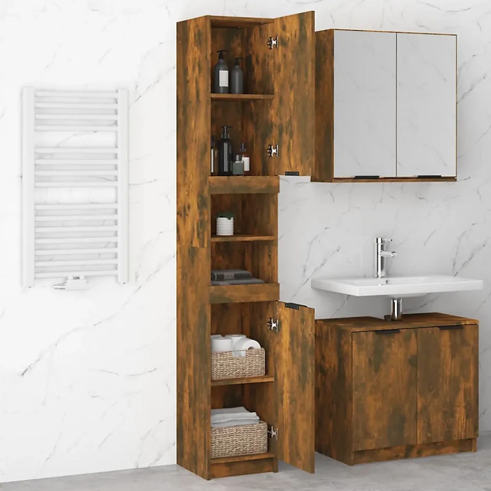 zmh Armoire de bain Chêne fumé 32x34x188,5 cm Bois d'ingénierie