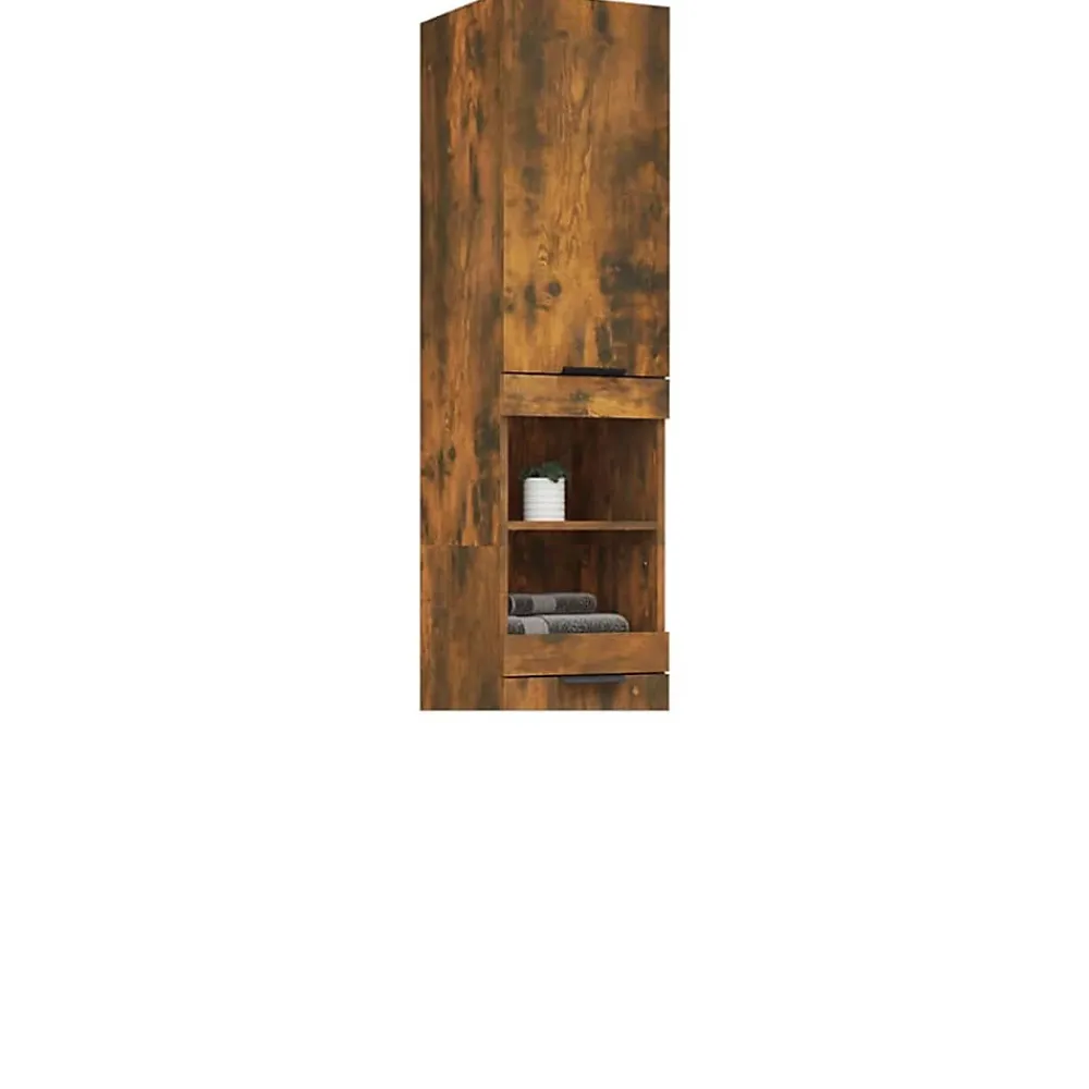 zmh Armoire de bain Chêne fumé 32x34x188,5 cm Bois d'ingénierie