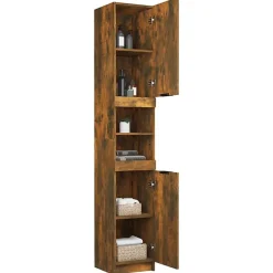 zmh Armoire de bain Chêne fumé 32x34x188,5 cm Bois d'ingénierie