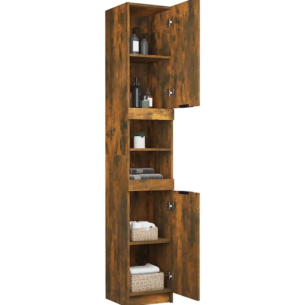 zmh Armoire de bain Chêne fumé 32x34x188,5 cm Bois d'ingénierie