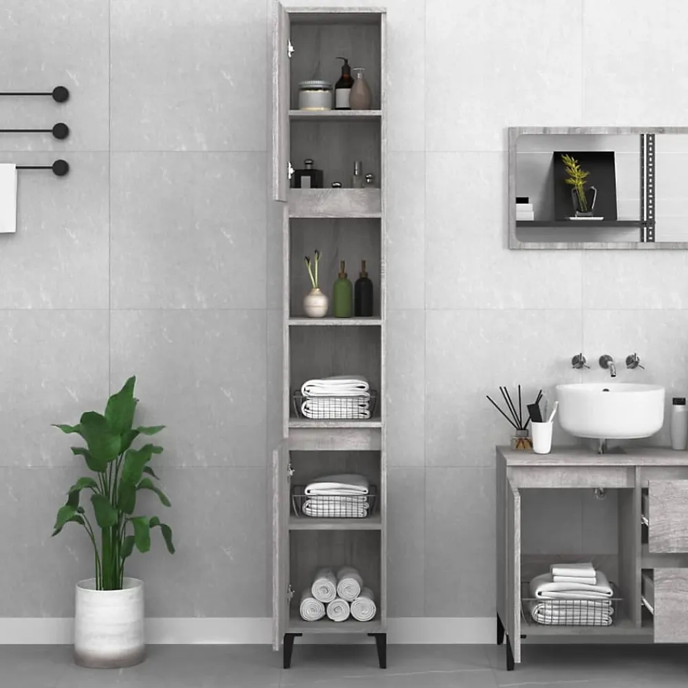Meuble Wc|zmh Armoire de bain sonoma gris 30x30x190 cm bois d'ingénierie