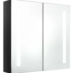 zmh Armoire de salle de bain à miroir LED noir brillant 62x14x60 cm