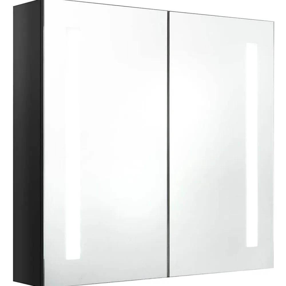zmh Armoire de salle de bain à miroir LED noir brillant 62x14x60 cm