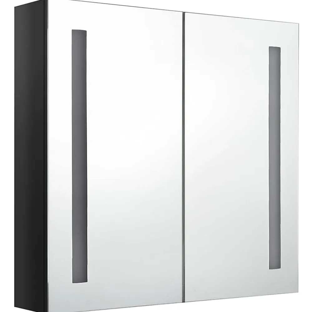 zmh Armoire de salle de bain à miroir LED noir brillant 62x14x60 cm