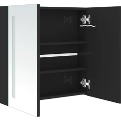 zmh Armoire de salle de bain à miroir LED noir brillant 62x14x60 cm