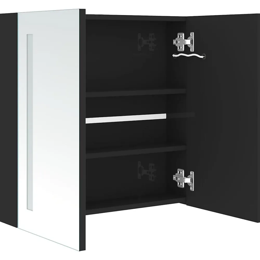 zmh Armoire de salle de bain à miroir LED noir brillant 62x14x60 cm