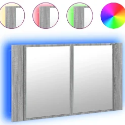 Meuble Wc|zmh Armoire de salle de bain à miroir LED sonoma gris 80x12x45 cm
