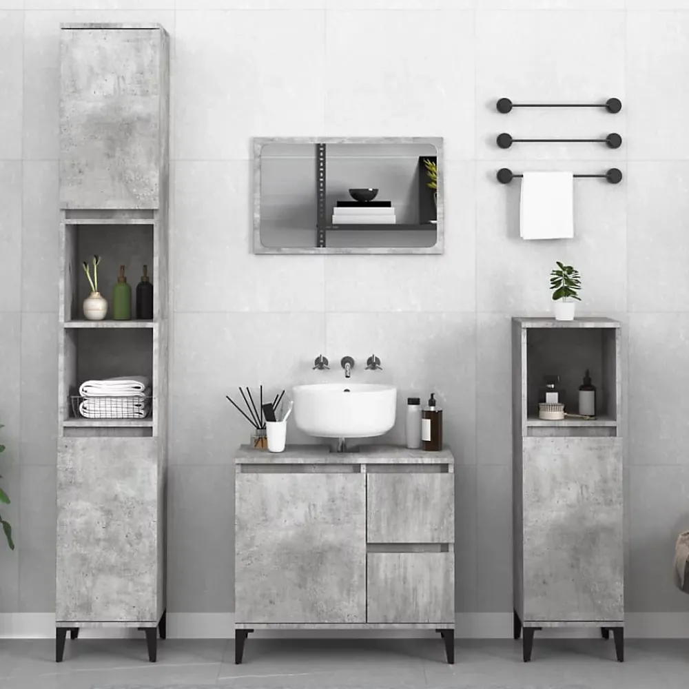Meuble Wc|zmh Armoire de salle de bain gris béton 30x30x190 cm