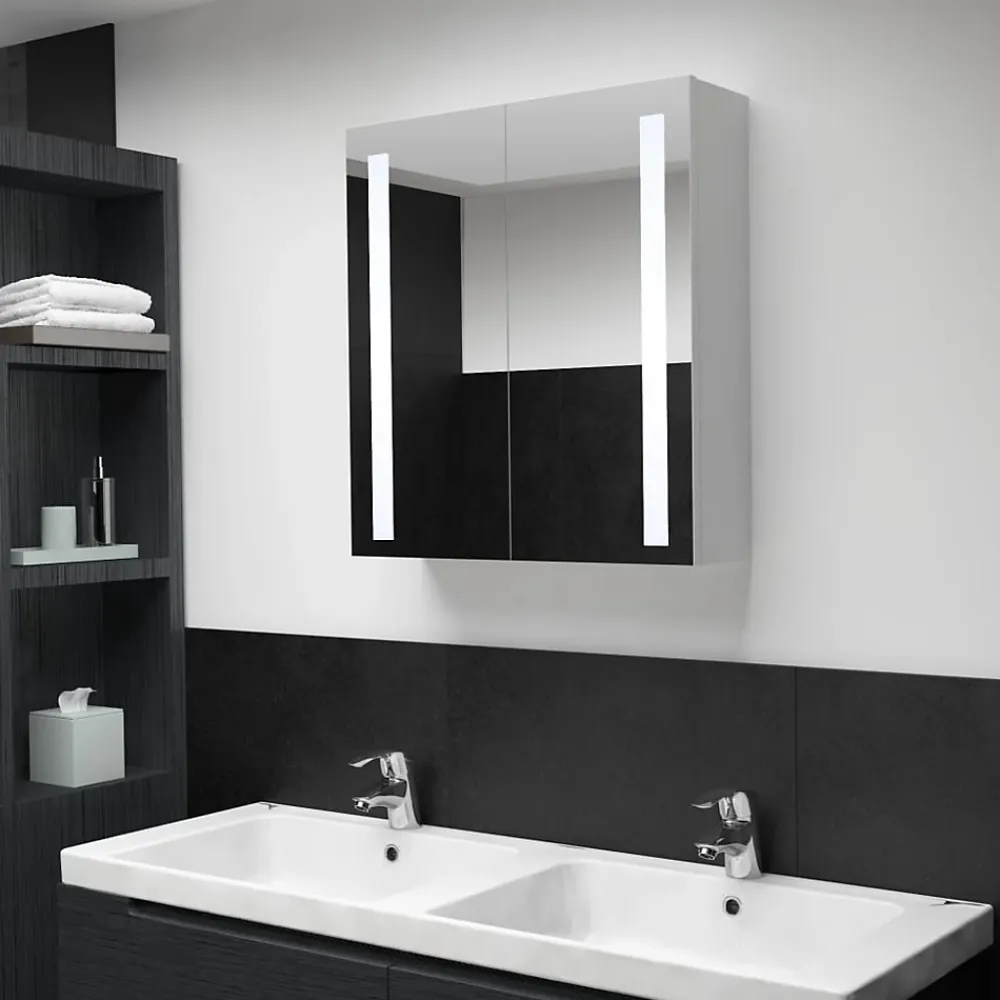 zmh Armoire de salle de bain à miroir LED 60x14x62 cm