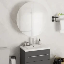 Meuble Wc|zmh Armoire de salle de bain miroir rond et LED Blanc 47x47x17,5 cm