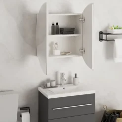 Meuble Wc|zmh Armoire de salle de bain miroir rond et LED Blanc 47x47x17,5 cm