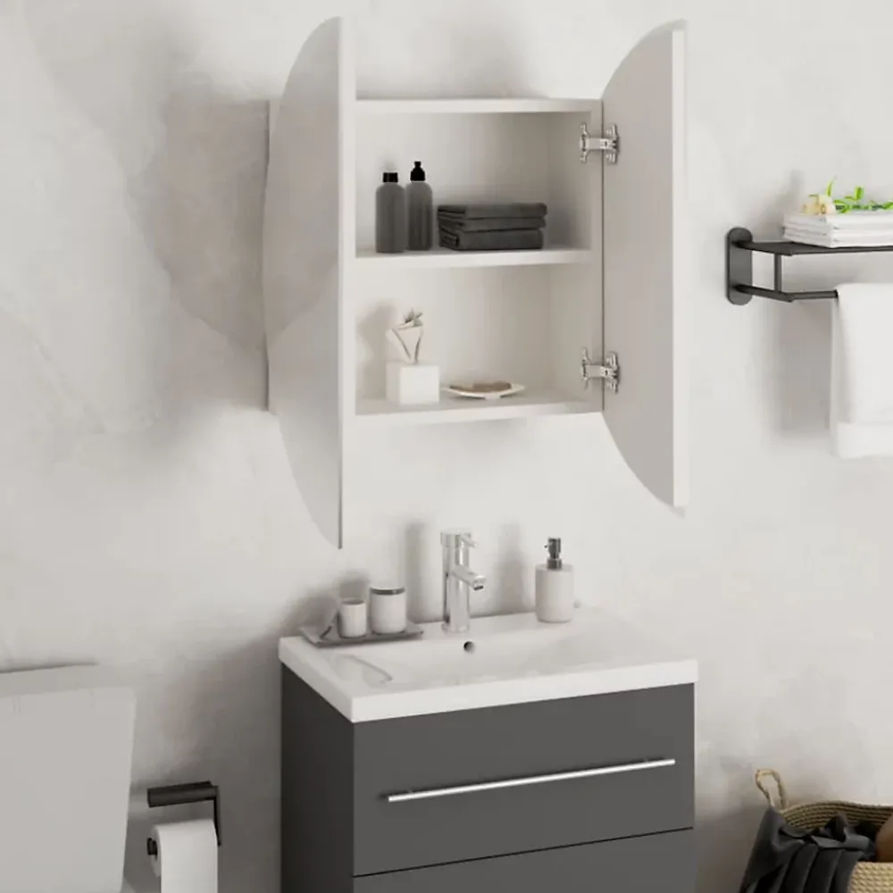 Meuble Wc|zmh Armoire de salle de bain miroir rond et LED Blanc 47x47x17,5 cm