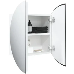 Meuble Wc|zmh Armoire de salle de bain miroir rond et LED Blanc 47x47x17,5 cm